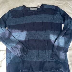 Oscar de la Renta Blue Crewneck Sweater with Stripes